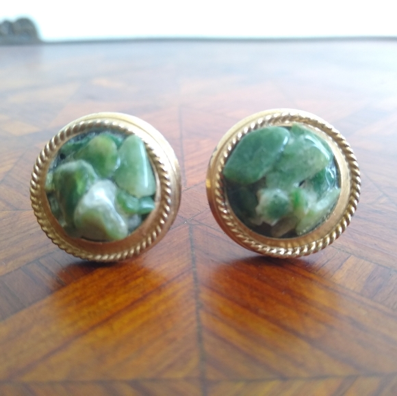 Vintage Art Deco Jade SWANK gold-tone cufflinks - Picture 4 of 5